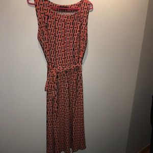 Orange & black trellis tie waste fit & flare dress